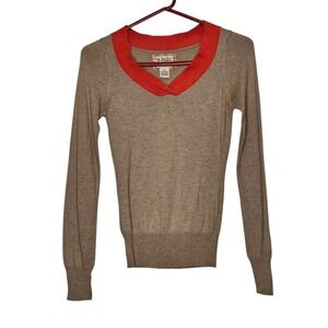 Fossil Women's XS Beige Angora Blend Sweater Red Trim Long Sleeve Knit Y2k 90s‎